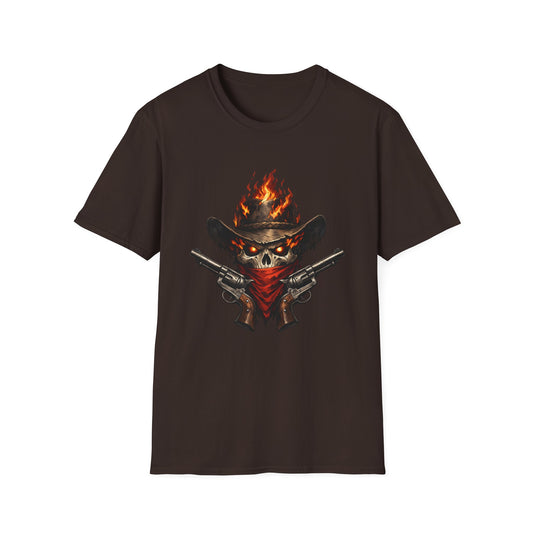 Flaming Skull Cowboy T-Shirt – Western Outlaw Graphic Tee