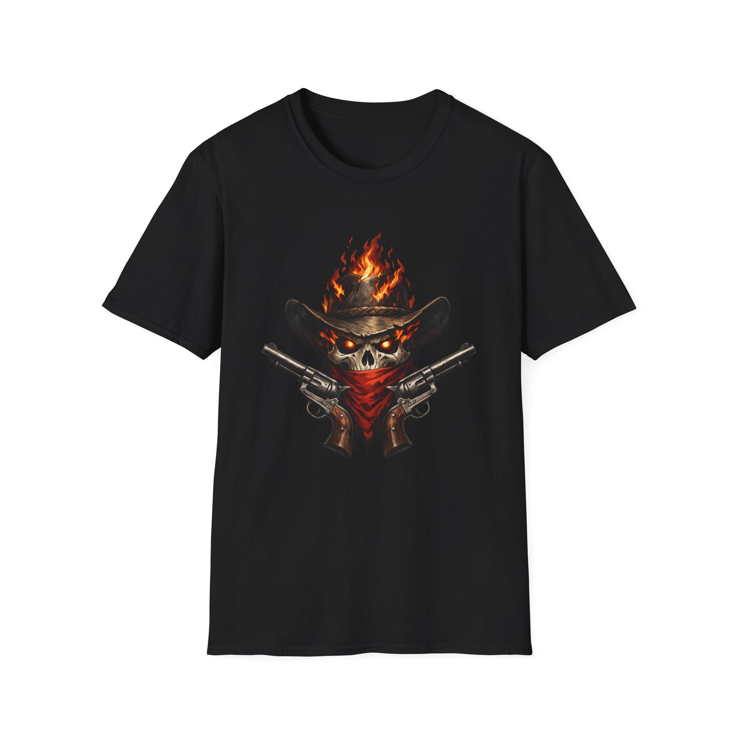 Flaming Skull Cowboy T-Shirt – Western Outlaw Graphic Tee