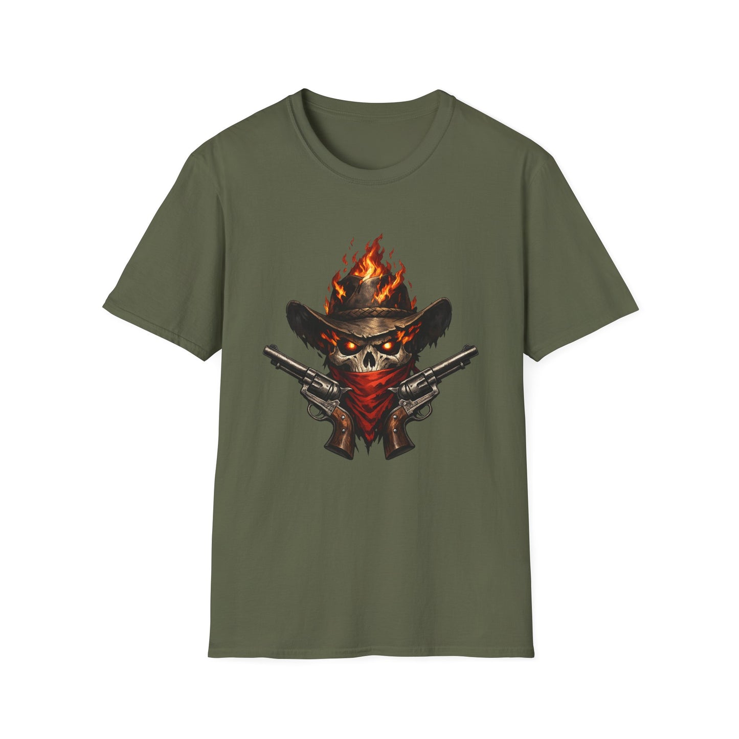 Flaming Skull Cowboy T-Shirt – Western Outlaw Graphic Tee